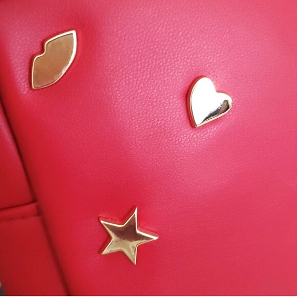 Yves Saint Laurent YSL Beaute Red Leather Embellished Cosmetic Pouch Travel Bag - Picture 10 of 11